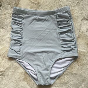 High-Waist Ruched Side Light Blue Bikini Bottoms